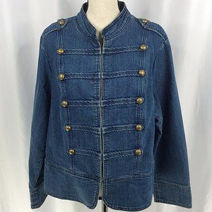 Baccini Blue and Gold Jean Jacket with Tailored Military Style